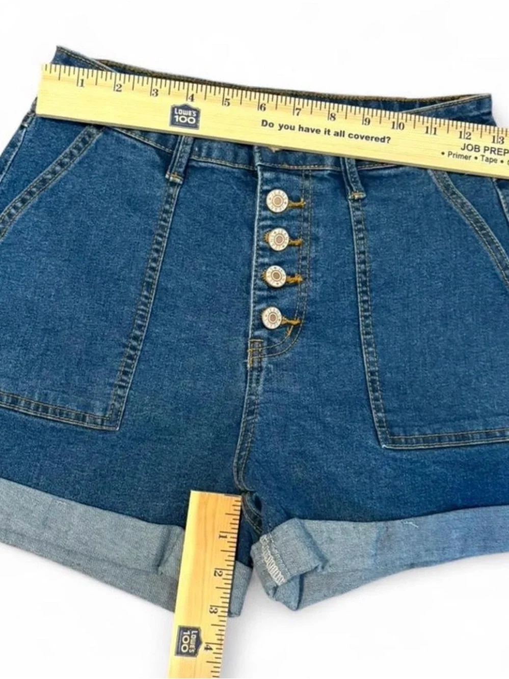 High-Rise Button-Front Denim Shorts in Blue - Picture 6 of 7